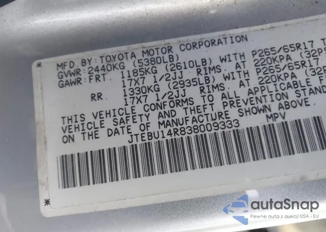 2003 Toyota 4Runner Sr5 Sport V6 z USA, uszkodzony, nr VIN JTEBU14R838009333